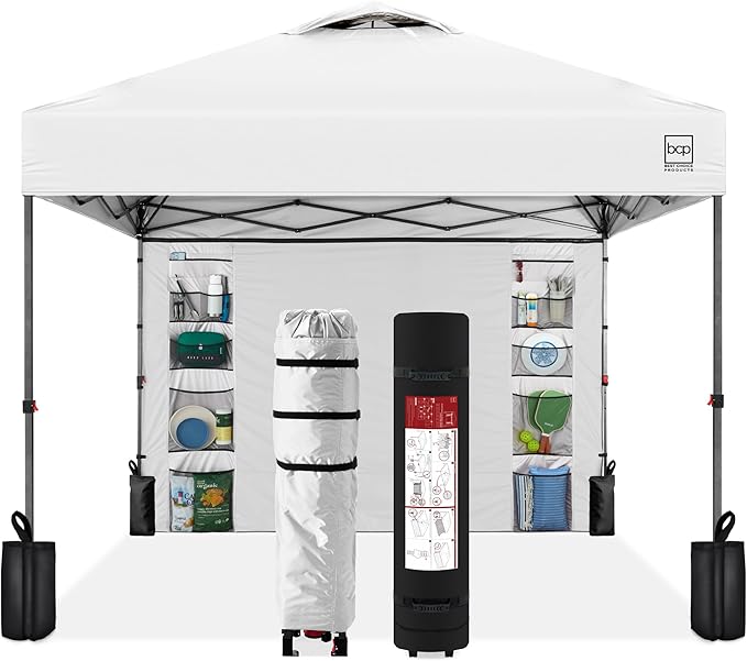 Best Choice Products 10x10ft Pop Up Canopy Tent with Sidewall, 1 Person 1 Minute Set Up, Carry Case, 4 Weight Bags - White