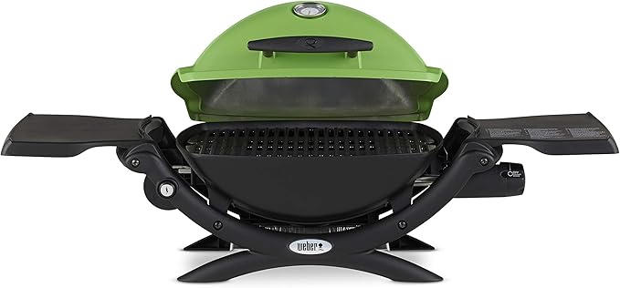 Weber Q1200 Liquid Propane Portable Gas Grill, Green – 1‑Burner Travel and Camping Grill with Cast‑Iron Grates & Electronic Ignition (8,500 BTU Burner)