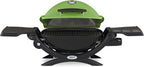 Weber Q1200 Liquid Propane Portable Gas Grill, Green – 1‑Burner Travel and Camping Grill with Cast‑Iron Grates & Electronic Ignition (8,500 BTU Burner)