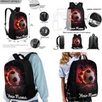 Rnyleeg Personalized Soccer Backpack for Boys Cool Kids Bookbag with Lunchbox Custom Your Name School Bag Set 3 Pcs for Primary School Casual Hiking Packsack