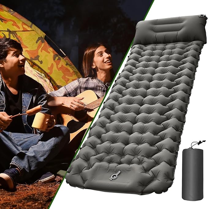 Inflatable Camping Mat - Compact Portable Airbed Mattress Pillow | Lightweight Backpacking Sleep Mat - for Outdoor Travel Backpacking Hiking Tent Car Truck SUV Women Men
