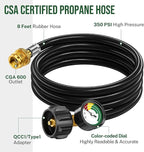 6ft Propane Hose Adapter 1lb to 20lb with Gauge, Propane Tank Adapters 1 lb to 20 lb Converter,5-40lb Propane Tank Hose Adapter for Buddy Heater/Weber Q Grill/Coleman Stove/Blackstone Griddle