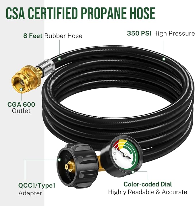 6ft Propane Hose Adapter 1lb to 20lb with Gauge, Propane Tank Adapters 1 lb to 20 lb Converter,5-40lb Propane Tank Hose Adapter for Buddy Heater/Weber Q Grill/Coleman Stove/Blackstone Griddle