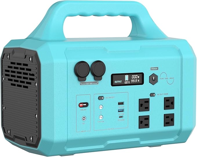 1000W Portable Power Station 120V AC Outlet Solar Generator for Outdoor Camping RV Travel Hiking 1024Wh LiFePO4 (LFP) Battery for Emergency Backup Power Outages (Solar Panel Optional)