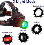 GRACETOP Green LED Headlamp Rechargeable, Greenlight Zoomable Green LED Flashlight, Hands-Free Headlight Torch Lamp for Hunting Hiking Camping Fishing Reading Running