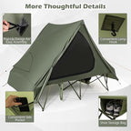 Tangkula 2 in 1 Tent Cot, 2-Person Portable Off-Ground Elevated Camping Tent with Cot, Removable Rainfly, Wheeled Bag, Stakes & Wind Ropes for Outdoor Hiking, Picnic, Travel
