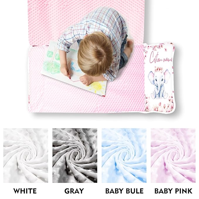Custom Toddler Nap Mat for Preschool, Personalized Name Kids Sleeping Bag with Flower Elephant for Daycare, Roll Up Sleeping Mat with Removable Pillow and Soft Dot Minky Blanke for Girls Camping