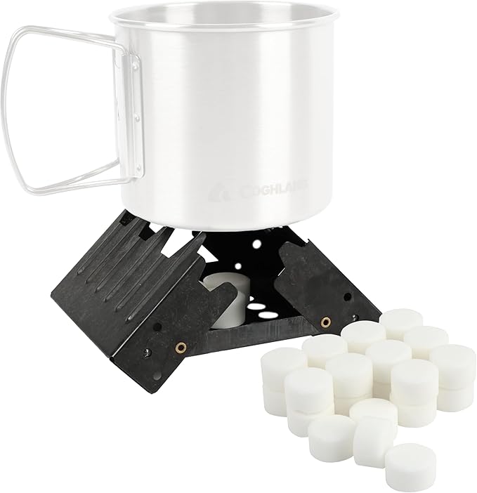 Coghlan's Emergency Stove - Lightweight, Portable Camping Stove for Backpacking, Survival, and Outdoor Cooking - Foldable Design with 24 Fuel Tablets Included (Compact for Travel and Storage)