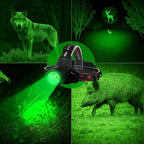 GRACETOP Green LED Headlamp Rechargeable, Zoomable Headlamp with 3 Modes, Hands-Free IPX4 Waterproof for Hunting, Hiking, Camping & Fishing