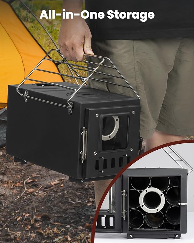 Upgraded Portable Wood Stove for Camping, Compact Tent Stove with Large Firebox, High Airtightness for Outdoor Cooking & Heating