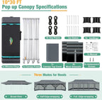 COBIZI 10x30 Canopy Tent, Heavy Duty Pop up Canopy with Sidewalls, Waterproof Easy Setup Canopy with Mosquito Netting, Outdoor Instant Screen Tents for Parties, Wedding with Roller Bag, Gray