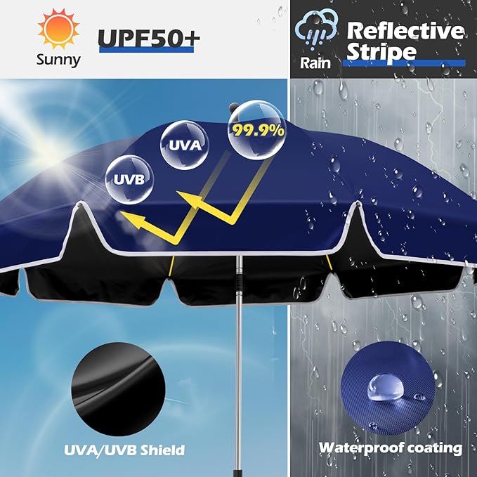 2PACK 48.8 inch Large Beach Umbrella with Clamp Sun Shade for Beach Chair,360°Adjustable UV Protection Golf Umbrella with Clip for Outdoor Stroller Wheelchair Camping Chair