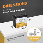 12V 50AH Lithium Battery,5000+ Deep Cycle LiFePO4 Battery with Built-in 50A BMS fit for Home Storage,Trolling Motor,RV,Off-Grid System,Solar Power System,Marine
