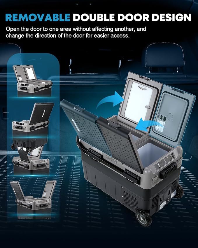 Kohree 12 Volt Car Refrigerator, 42 Quart (40L) Dual Zone Car Fridge, Portable Refrigerator Dual Door -4℉-68℉ Electric Cooler Portable Freezer 12/24V DC and 100-240V AC for RV, Camping, Travel