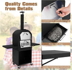 LDAILY Outdoor Pizza Oven, Wood Fired Pizza Maker with Side Shelves, Cooking Grids, Cover, Pizza Stone & Peel, Patio Portable Pizza Stove for Backyard, Camping & Party, Black