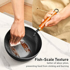 WANGYUANJI Carbon Steel Wok with Lid, 8.7" Small Mini Wok Pan, Thickened Heavy Duty Flat Bottom for Deep Frying, Camping & Solo Meals, Induction Ready, Seasoning Required