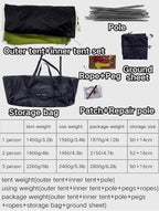3F UL Gear Taiji 1/3 Person Tent for stormrain,1.45/3.2lb Ultralight Backpacking Tent,5000mm+ Waterproof Ventilation,Resistant to Wind gusts of 7,Easy Set up