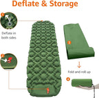Amazon Basics Camping Sleeping Pad with Quick-Inflate Built-in Foot Pump, Water Resistant, Ultralight, Portable for Hiking and Backpacking, Olive Green