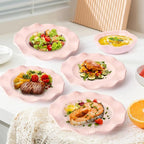 ADSURMELA 6-Piece Pink Melamine Dinnerware Set, Service for 2, Beaded Edge Scalloped Plates with Silver Glitter, Heavy Duty Shatterproof Unbreakable, Elegant for Bridal Shower Wedding Party Outdoor
