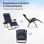 MAISON ARTS Oversized Zero Gravity Chairs Set of 2, Folding Padded Recliner Anti Gravity Lounge Chair with 28" Wide Seat and Cup Holder, Support 400lbs, Blue & Black