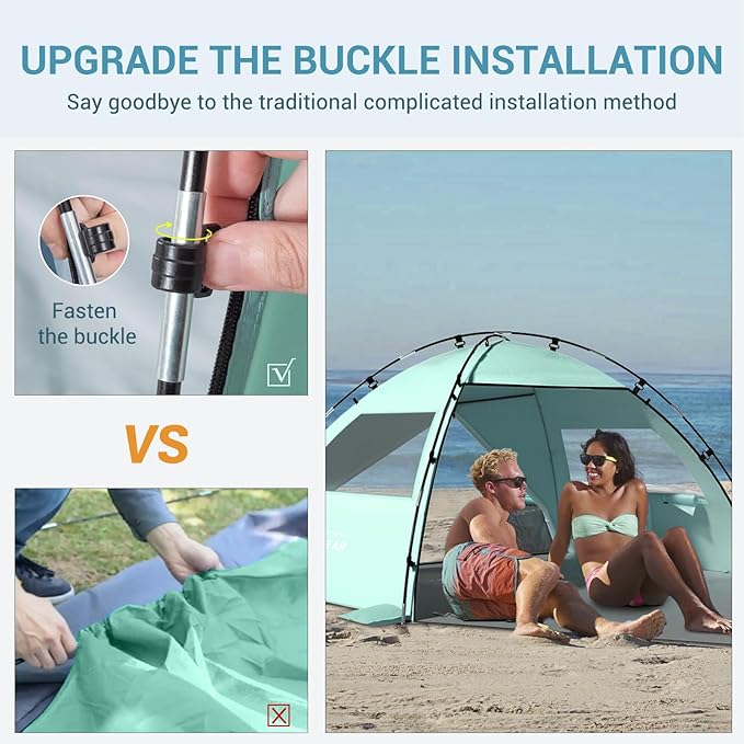 Elegear CumbreX™ Beach Tent Sun Shelter with Canopy, 4-5 Person Pop Up Beach Tent, Easy Setup UPF 50+ UV Protection Portable Lightweight Double Silver Coating Cabana Sun Shade Shelter - Green