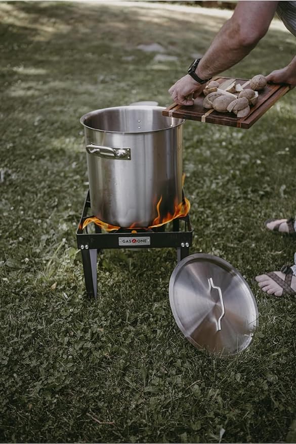 GasOne B-5200KA Outdoor Cooker with High Pressure Steel Braided Hose Propane Burner Camp Stove
