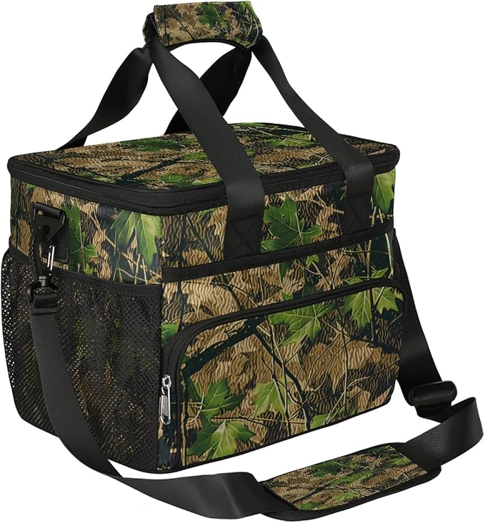 Leakproof Reusable Insulated Cooler Lunch Bag Camouflage Forest Tree Pattern Picnic Lunch Box for Women Men Cooler Tote Office Work Camping Beach 24 Can 15L