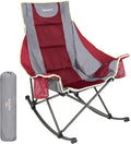 SUNNYFEEL Rocking Camping Chair Fully Padded Patio Folding Chair Portable Oversized Outdoor Rocker High Back Lawn Recliner with Side Pocket Camp Rocker Chairs for Adults Heavy Duty 500 LBS Red
