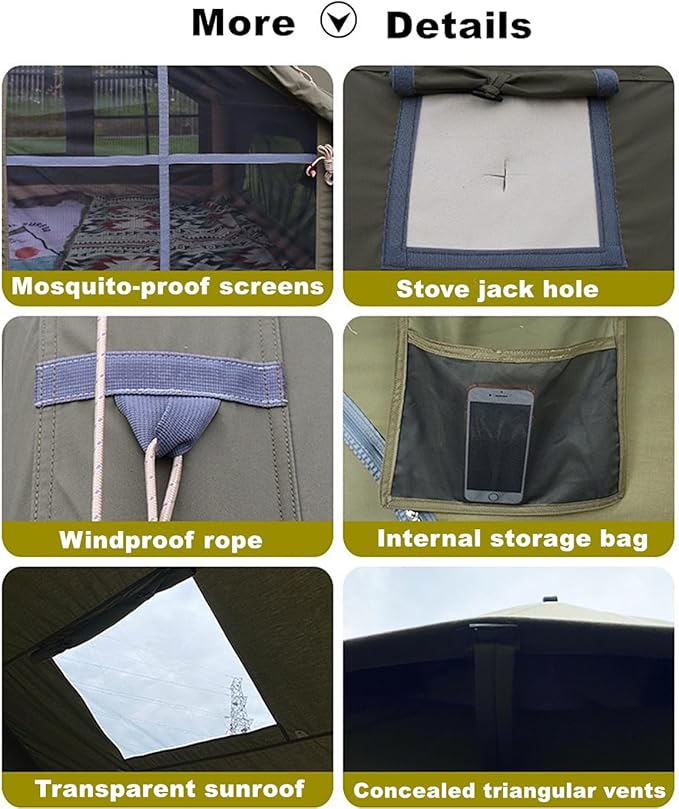 UNISTRENGH Waterproof Inflatable Cotton Camping Tent with Hand Pump Pop Up Outdoor 5-8 Person Glamping Tent House Breathable Large Luxury Tent