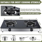2 Burner Propane Gas Cooktop, Portable Tempered Glass Double Burner Stove with Auto Ignition, 30,000 BTU, CSA Certified Regulator & Hose, Outdoor Camping RV BBQ Kitchen LPG Gas Stove