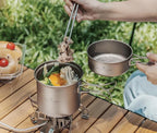 iBasingo Backpacking Cookset Titanium Camping Pots Set Ultralight Outdoor Picnic Pots Pans with Folding Handle Druable Portable Cooking Mess Kit Compact Picnic Dishes Bowls Cups (Multiple Sizes)