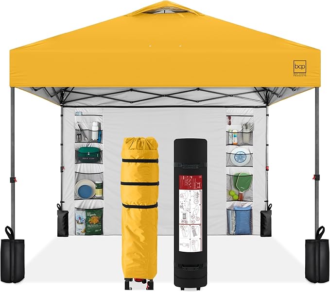 Best Choice Products 10x10ft Pop Up Canopy Tent with Sidewall, 1 Person 1 Minute Set Up, Carry Case, 4 Weight Bags - Marigold