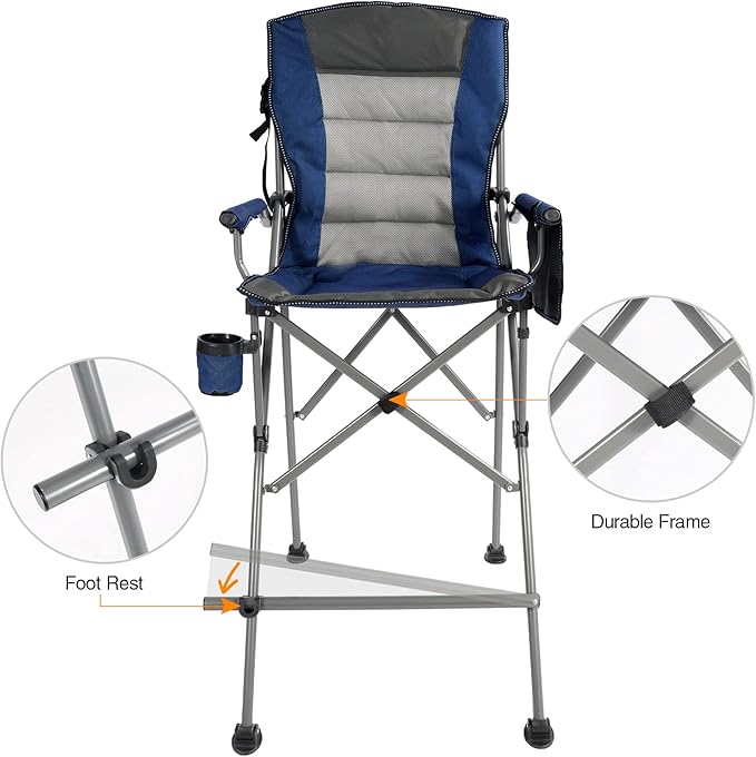 REDCAMP Oversized Tall Camping Chair for Adults 2 Pack, Portable High Folding Directors Chair, Foldable Bar Height Stool with Side Pocket for Lawn Sport, Blue