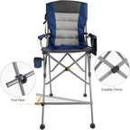REDCAMP Oversized Tall Camping Chair for Adults, 330lbs Portable High Folding Directors Chair, Foldable Bar Height Stool with Side Pocket for Lawn Sport, Blue