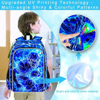 3Pcs Football Backpack for Boy, 17" Lightning Bookbag for Elementary Preschool Kindergarten, Kids School Backpacks with Lunch Box (Blue)