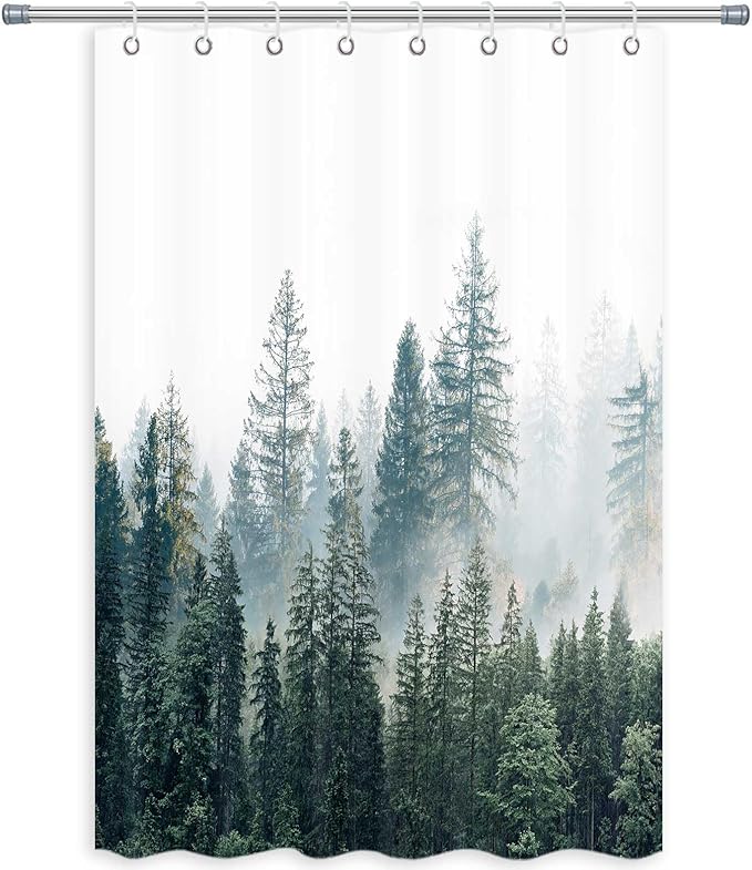 RV Shower Curtain Nature Forest Mountain Camper Shower Curtains for Travel Trailer Bathroom Woodland Tree Camping Bath Accessories Set with Hooks 48 x 72 Inches
