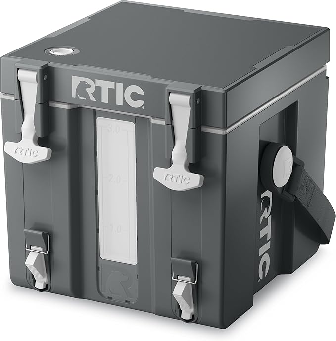 RTIC Halftime Water Cooler Portable Carrier Container, Drink Beverage Dispenser, Stackable with 2 Taps, Bottleless, BPA-Free, for Sports, Camping, BBQ, Parties, Picnic, & More, Dark Grey & Cool Grey