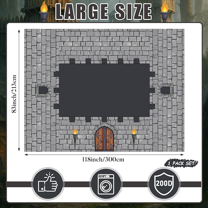 Medieval Castle Playhouse 10ft x 7.5ft Large Stone Wall Party Tablecloth Table Tent Cover Medieval Castle Party Decor Supplies for Indoor Outdoor Knight Birthday Parties Playground Play Accessory