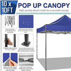 COBIZI Pop Up Canopy Heavy Duty Sidewalls, Commercial Heavy Duty Pop Up Tent for Parties All Weather Waterproof and UV 50+ Wedding Tent with Roller Bag (Deep Blue - 10x10FT)
