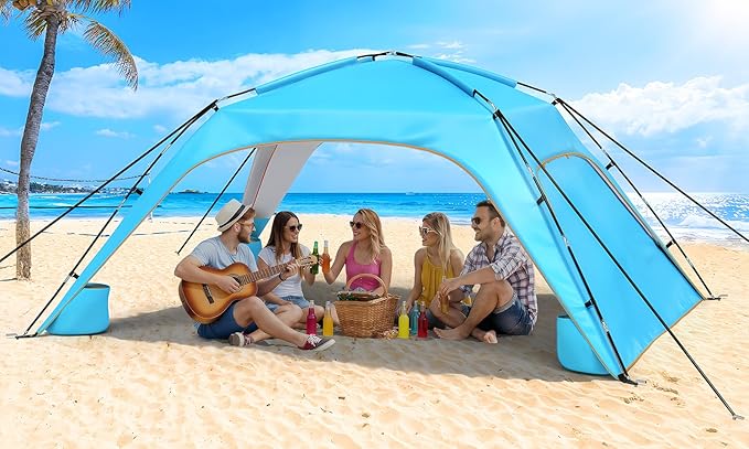 Beach Tent Sun Shelter for 6-8 Person, Beach Sun Shelter with UPF50+ UV Protection, Lightweight and Easy Setup Beach Canopy, Portable Shade Tent for Beach Camping Fishing