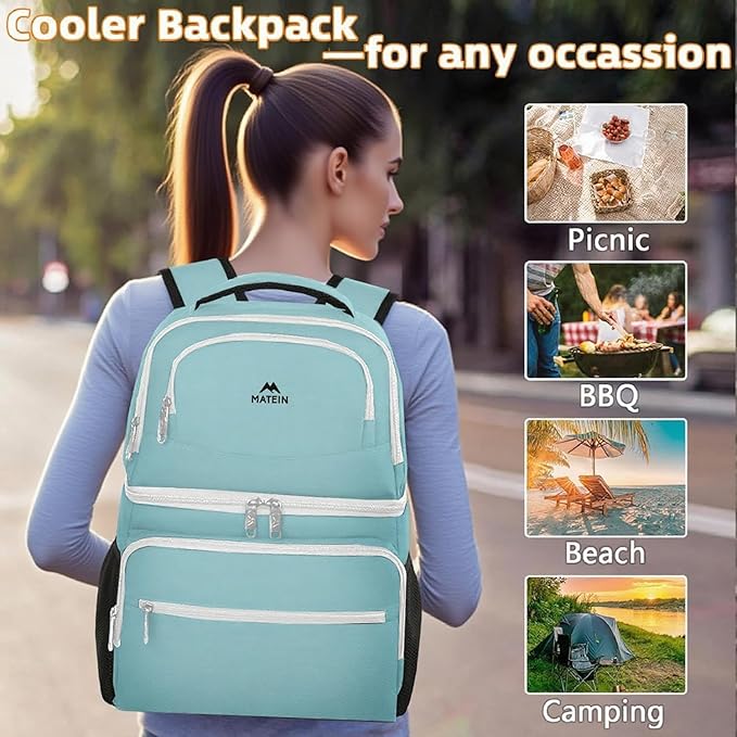 MATEIN Cooler Backpack, 26 Cans Insulated Lunch Backpack for Men Women, Leakproof Double Layer Lunch Cooler Bag Lightweight Soft Lunch Backpack with Cooler Compartment, Beach Camping Hiking Beer Gifts