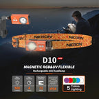 NICRON D10 Rechargeable Flashlights, 500 High Lumens EDC Mini Flashlight with Magnet 360° Rotation, RGB&UV Lights, IP54 Waterproof, Flexible Headlamp for Camping Fishing Hiking(Orange)