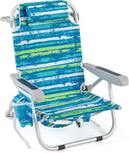 GYMAX Beach Chair, 330lbs Backpack Lounger with 5-Position Backrest, Storage Bag, Side Pocket, Towel Bar & Headrest, Foldable Low Beach Lounge, Portable Aluminum Lay Out Camp Chair (1, Blue)