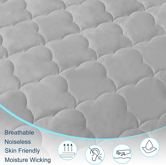 Queen Air Bed Mattress Pad with 15-24 Inch Deep Pockets - Waterproof Protector for Warm Sleep & Cold Air Insulation,Perfect for Camping, Guest Bed, Pets & Overnight Visitors-Gray