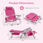 GYMAX Beach Chair, 330lbs Backpack Lounger with 5-Position Backrest, Storage Bag, Side Pocket, Towel Bar & Headrest, Foldable Low Beach Lounge, Portable Aluminum Lay Out Camp Chair (1, Pink)