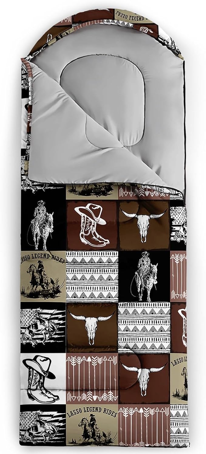 Kids Sleeping Bag for Boys Girls,Western Cowboy Print-Lightweight Warm Portable Outdoor Indoor-Waterproof Cold Weather Resistant Sleeping Bag for Camping Hiking