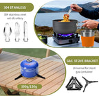 aiGear 8pcs Camping Cookware Mess Kit, Camping Pot and Pan Set with Mini Backpacking Stove, Stainless Steel Cup, Spork and Tank Bracket, Cooking Gear for Hiking Camping Outdoor Picnic