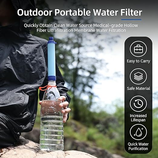 Water Filter, Survival Filtration Portable Gear, Emergency Preparedness, Supply for Drinking Hiking Camping Team Family Outing (1PCS)