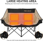 REALEAD Heated Double Camping Chair - Heated Loveseat Camping Chairs for Adults with 3 Heat Levels and 4 Heating Zones - Oversized Heated Chairs Outdoor Sports Supports 650 lbs Battery NOT Included