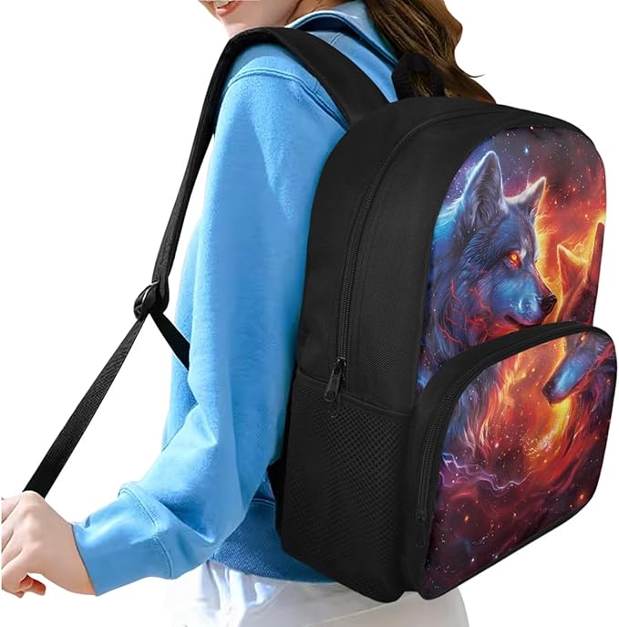 Ystardream Galaxy Wolf Backpacks for Boys 10-12 for School Backpack with Lunch Box Pencil Case 3 Pcs Set Book Bag Elemenatry Preschool Back Packs Schoolbag for Kids Boys Travel Daypack Laptop Bags